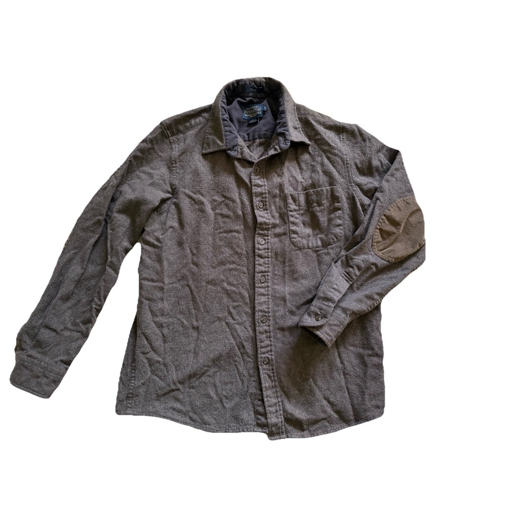 Pendelton Trail Shirt Brown Wool Blend Size Large Fitted Elbow Patches